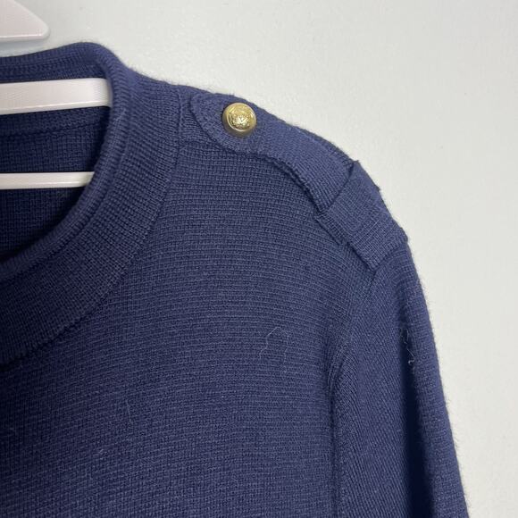 Talbots Womens Button Up Wool Blend Knit Blazer Sz XL Navy Blue Military Preppy - Picture 9 of 16